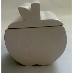 Jonathan Adler Partylite White Pottery APPLE Candle‎ Holder with Lid Home Decor